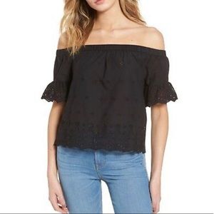 Madewell crop eyelet lace off the shoulder top